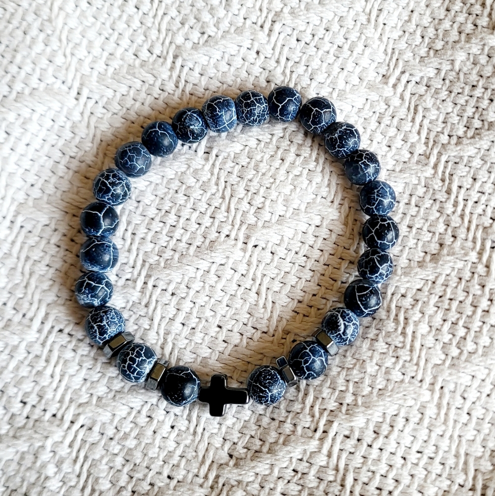 Natural gemstone cross bracelet